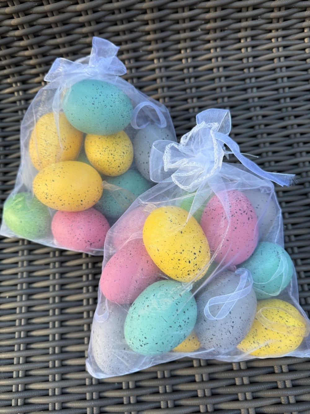Hobby Lobby Pastel Speckled Eggs with Hanging Ribbons - Set of 2 - NWT